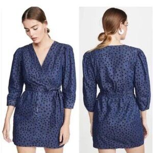 La Vie Rebecca Taylor Polka Dot Faune Blue Denim Faux Wrap Mini Dress- sz Medium
